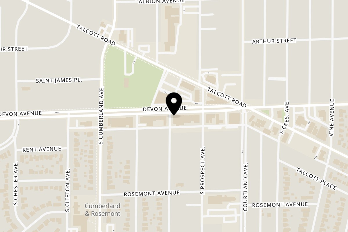 Map showing the location of Pita w Shawarma Park Ridge on 715 Devon Ave in Park Ridge